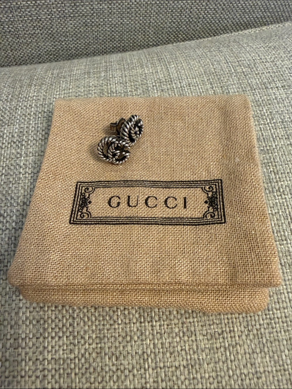 Gucci Silver-Tone Rope Knot Stud Earrings, NWOT